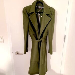 Rochas women wool blend dark green coat NWOT